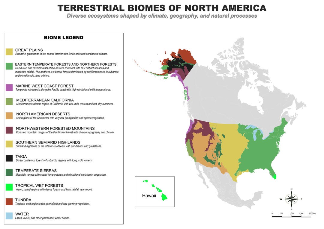 North America Biomes Map Printable | Terrestrial Biomes of North ...