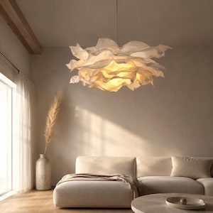 Paralume a sospensione a forma di nuvola / Paralume scultoreo in carta bianca per soggiorno, camera da letto e sala da pranzo
