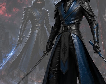 Men's Fantasy Ninja Costume, Black Hooded Assassin Outfit, Leather Look Armor Cosplay, Samurai Warrior Halloween Costume