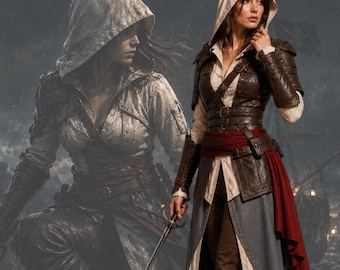 Assassin Inspired Female Cosplay Costume Hooded Warrior Outfit Medieval Leather Armor Fantasy Character Costume for Women