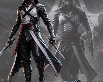 Dark Fantasy Leather Coat Men, Hooded Medieval Costume Jacket, Rogue Warrior Cosplay Outfit, Long Leather Coat