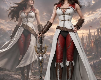 Fantasy Swordswoman Costume Women, Heroic Warrior Cosplay Outfit, Long Tail Coat Costume, Custom Made Convention Wear