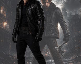 Mens Black Fur Collar Leather Jacket, Tactical Biker Jacket, Gothic Winter Coat, Handmade Leather Outerwear