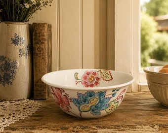 Große Servierschale im Boho-Stil mit floralem Muster in Pastellfarben | Design von Maxcera