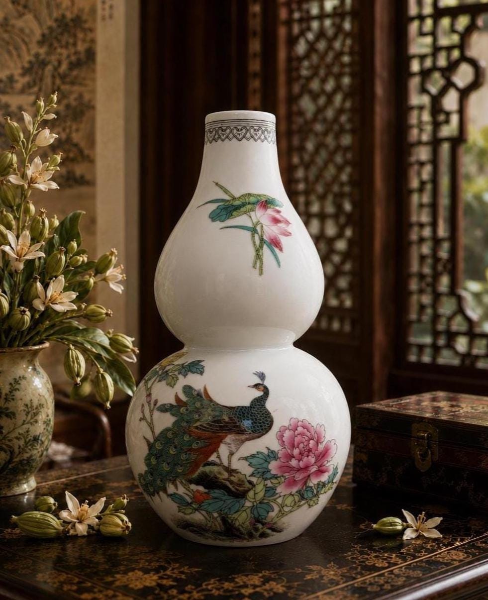 孔雀と花の装飾 陶器花瓶 Chinese peacock vase - Etsy 日本