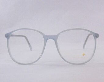Big Round Blue Clear Eyeglasses, Designer Vintage Women's Liz Claiborne Glasses, Semi Transparent Frames, 1980 NOS New old Stock