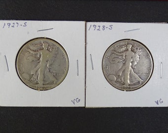 1927S 1928S Walking Liberty Silver Half Dollar Set of 2 Coins, San Francisco Mint