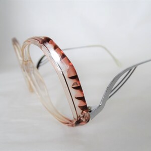 Big Pink Brown Vintage Eyeglasses, Two Tone Clear Glasses, Womens 1980's NOS Funky Silver Bent Drop Down Temple Arm Eyeglasses image 4