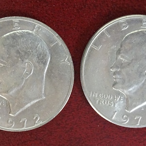 1972 Eisenhower Coin, 1972 D One Dollar, 1972D Ike, Vintage Set of 2 1970s Collectible