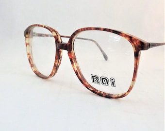 Women's Big Tortoise Shell Round Vintage Eyeglasses, 1980's Preppy Brown Glasses, NOS, New Old Stock, Square Frames