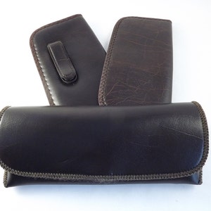 Set of 3 Mens Eyeglasses Case, Vintage Brown Vinyl Eyeglass Cases, Hard Case, Clip On