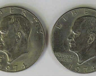 1974 and 1974D Eisenhower Silver Dollar Coin, Set of 2 Collectible Coins, Denver Mint, Philadelphia Mint