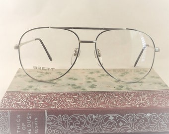 Men's Big Silver Metal Aviator Eyeglasses, Vintage 1980s Unisex Glasses Frame, New Old Stock, NOS