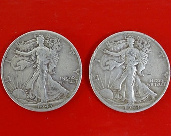 1943D Liberty Half Dollar, 1944D Liberty Coin, Vintage 1943 1944 Walking Lady Coin Set of 2, Denver Mint