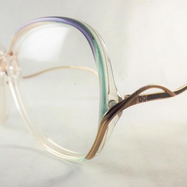 Big Eyeglasses, Womens Big Green Blue and  Gold Frames, Fun Vintage Glasses, Designer Oscar De La Renta 1980's Eyeglasses, Clear Eyeglasses