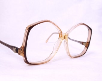 Vintage Women's Big Brown Eyeglasses, Hexagon Round Two Tone Clear Huge Glasses, New Old Stock Frames, NOS