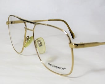 Men's Metal Gold and Chrome Silver Eyeglasses, Vintage American Optical 1980's Big Square Aviator Glasses