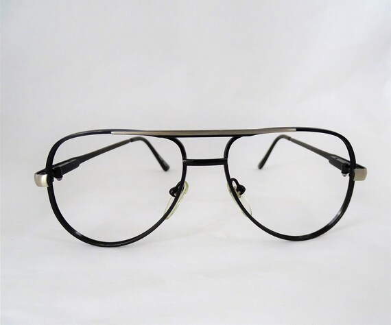 Silver and Black Metal Aviator Eyeglasses, Men's … - image 2