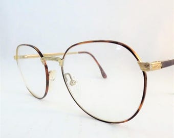 Womens Round Gold Metal Eyeglasses, Tortoise Shell Eyeglasses, Flexible Temple Arms, Steampunk Glasses, Vintage New old Stock