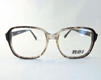 Mens Retro Torrtoise Shell Glasses, Vintage 80s Square Brown Plastic Eyeglasses, Flexible Temple Arms, NOS, New Old Stock