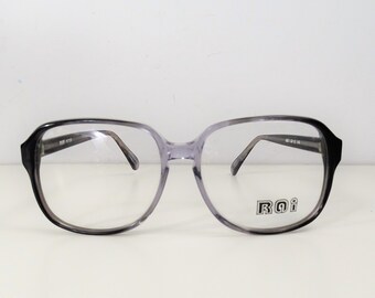 Mens Big Square Gray Eyeglasses, Vintage 80s Tortoise Shell Glasses, Flexible Temple Arms, NOS, New Old Stock