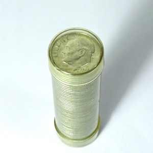 1955 D Uncirculated 50 Roosevelt Dime Roll Vintage Coins, 1955D Denver Mint