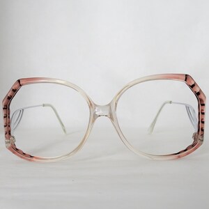 Big Pink Brown Vintage Eyeglasses, Two Tone Clear Glasses, Womens 1980's NOS Funky Silver Bent Drop Down Temple Arm Eyeglasses image 2