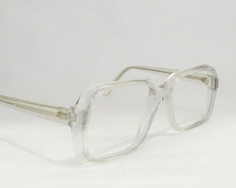 Clear square Men's Eyeglasses, See Through Square Big Glasses, Transparent 90's NOS Vintage Frame