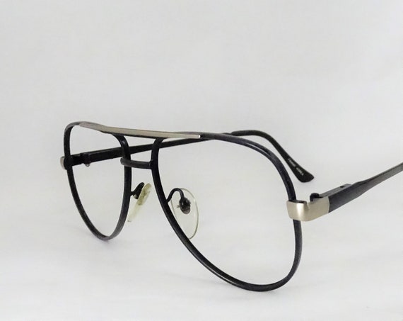 Silver and Black Metal Aviator Eyeglasses, Men's … - image 4