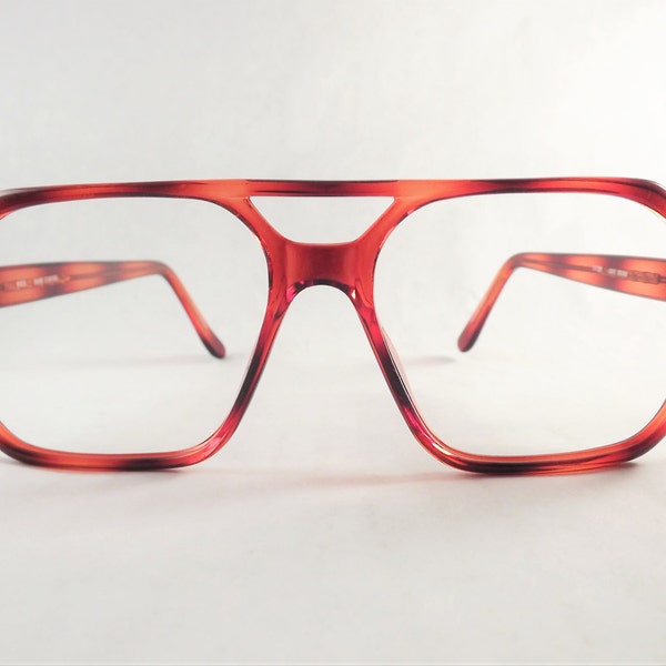 Red Tortoise Shell Eyeglasses, Mens Retro Frames, Square Aviator Glasses, NOS Glasses