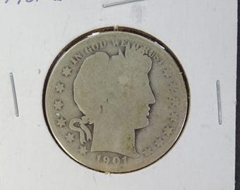 1901S Barber Half Dollar, 1901 S San Francisco Mint Liberty Head, Old US Coin