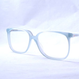 Women&#39;s Square Light Blue Eyeglasses, Big Transparent Clear See Through Glasses, Vintage Designer Liz Claiborne, New Old stock, NOS Frame