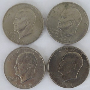 Eisenhower One Dollar Coin, 1971d 1972d 1971 1972, set of 4 1970 Coins, 1971 d, 1972 d, Denver Mint, Philadelphia Mint