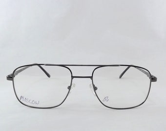 Mens Dark Silver Gunmetal Square Eyeglasses, Black Metal Glasses, 1990 Vintage Flexible Temple Arm Frame, New old Stock, NOS