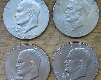 1974d & 1976d 1977d 1978d Eisenhower Silver Dollar Coin, Lot Set of 4 Ike One Dollar Coins, Bicentennial 1974 1976 1977 1978 d, Denver Mint