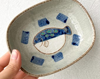 Cuencos para peces globo de Seto Ware: Juego de bandejas de cerámica japonesa pintadas a mano