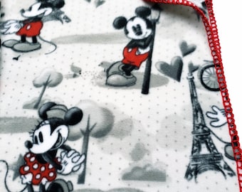 Mickey and Minnie Mouse in Paris Baby Blanket with Crochet Border