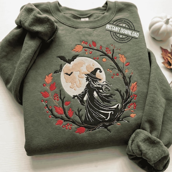 Halloween Witch Embroidery Design, Witch Moon Machine Embroidery, Spooky Fall Embroidery, Witch Shirt Design, PES DST JEF Files