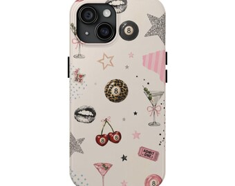 Funda resistente para teléfono After Hours / Retro Patch Collage / cerezas, estrellas, labios, martini