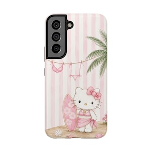 Funda para móvil con forma de tabla de surf de Hello Kitty / Gato playero adorable, rayas rosas imagen 12