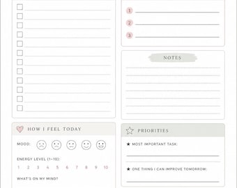 Modern Daily Planner Printable: Minimalist To-Do List, Goals, Habits Tracker.