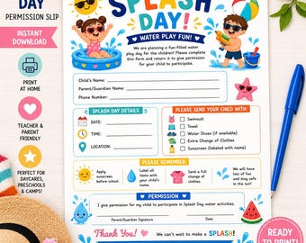 Splash Day Permission Slip | Water Play Form (Digital Download)