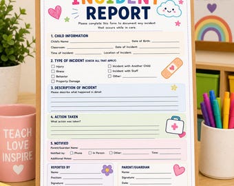 Daycare Incident Report Form | Preschool Accident Report Template (Instant Download)