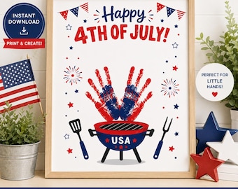 4th of July Handprint Craft Printable | Patriotic BBQ Grill Keepsake | Independence Day Preschool Activity | Instant Download PDF