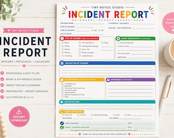 Incident Report Form | Daycare Incident Report | Preschool Incident Documentation | Childcare Printable Form | Parent Notification Form PDF