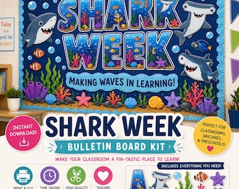 Shark Week Bulletin Board Kit | Ocean Theme Classroom Decor | Shark Week Classroom Display | Preschool Bulletin Board Printable | Summer Cla