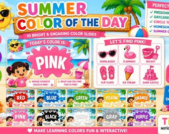 Dia's zomerse kleur van de dag | Kleurherkenningsactiviteiten voorschoolse opvang | Kringtijd kinderdagverblijf | Leren kaarten kleuren | Zomerochtendbijeenkomst