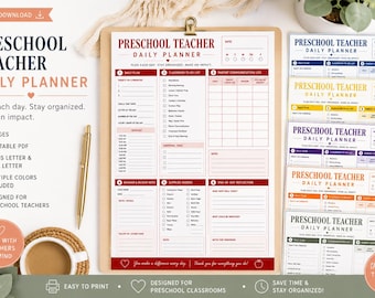 Preschool Teacher Daily Planner Printable | Classroom To Do List | Teacher Organization PDF | Daily Lesson Planner | Preschool Teacher Gift