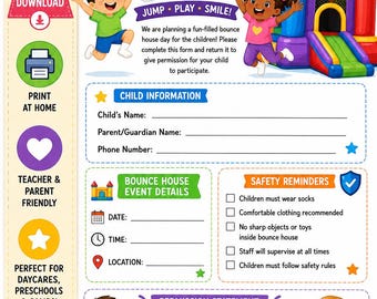 Bounce House Day Permission Slip | Daycare Printable Form | Preschool Event Permission Form | Summer Camp Activity Slip