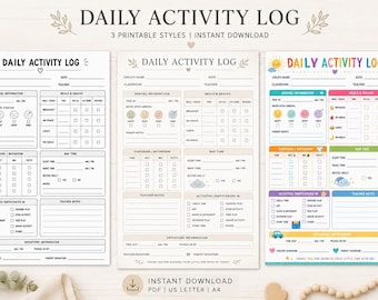 Daily Activity Log for Daycare, Childcare Daily Report, Preschool Activity Sheet, Toddler Daily Log, Printable Daycare Form, Instant Downloa